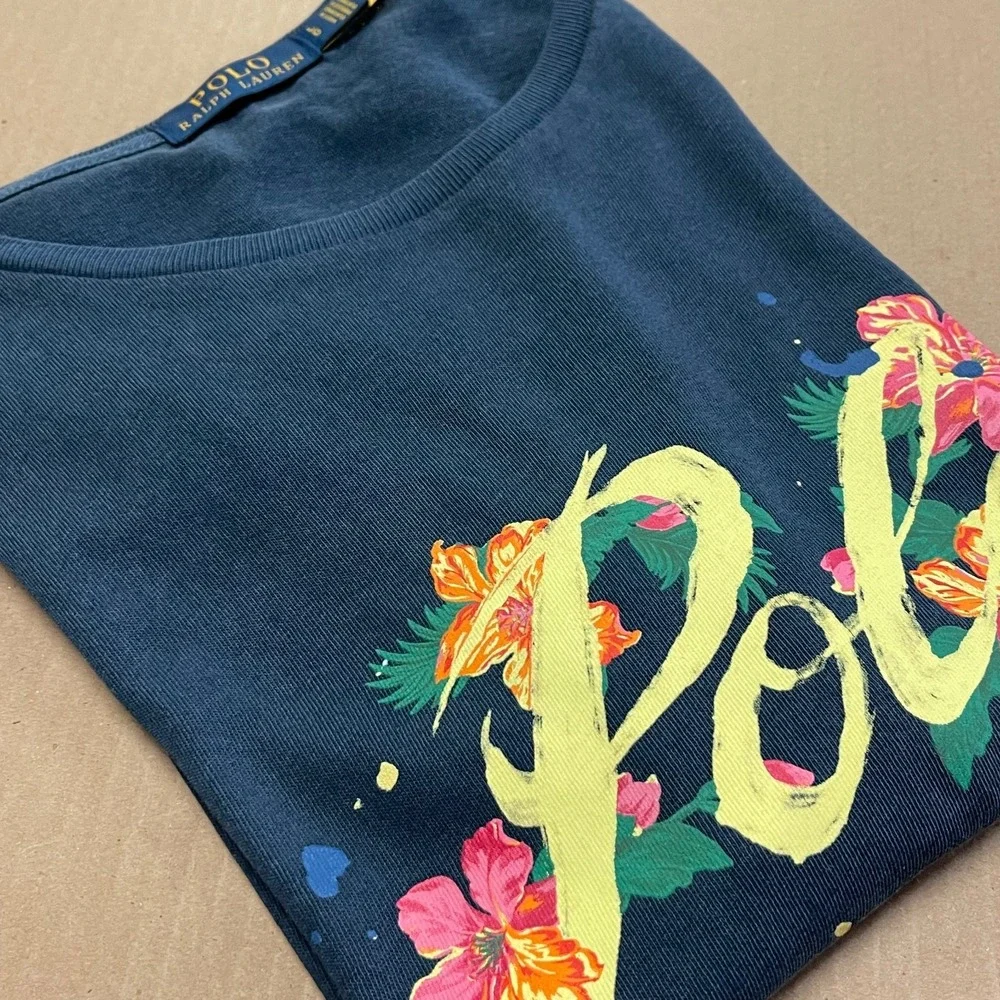 Polo Ralph Lauren Men's Size Large Navy‎ Painted Logo Graphic T Shirt